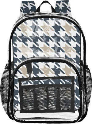 Trendy Houndstooth Beige Kids Bag, Clear Plastic Bag, Clear Bookbag, Girl Backpack