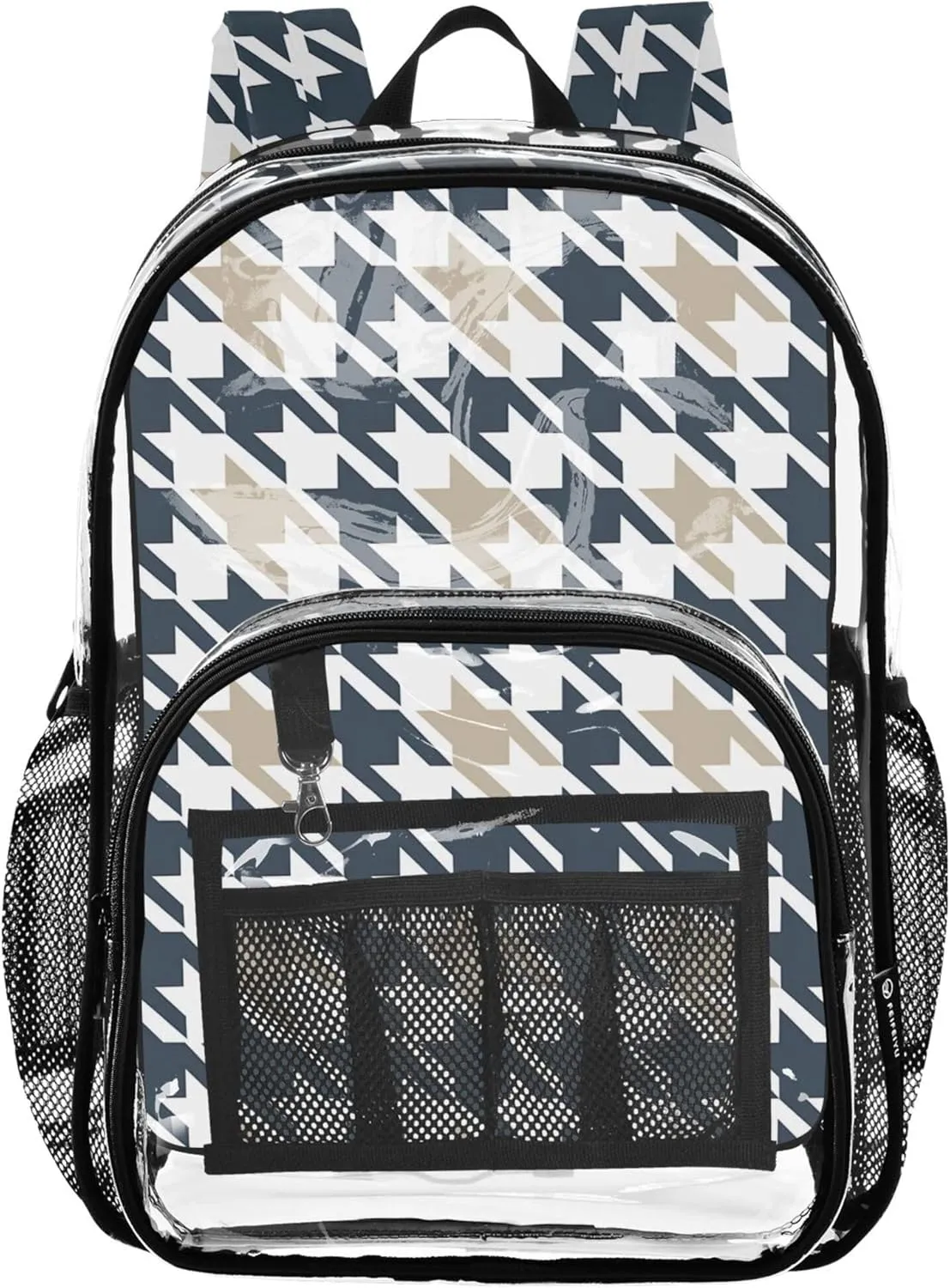 Trendy Houndstooth Beige Kids Bag, Clear Plastic Bag, Clear Bookbag, Girl Backpack