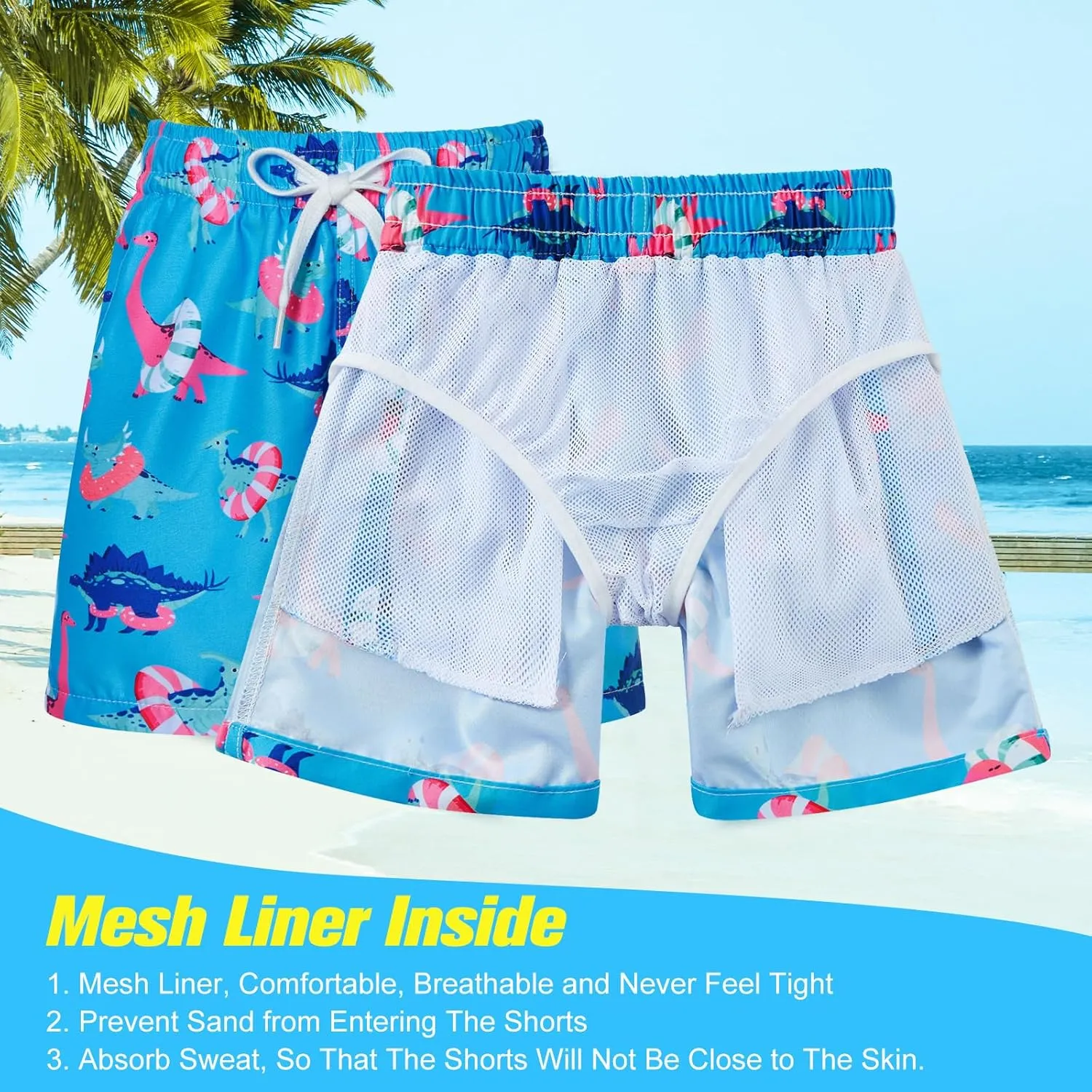 uideazone Boys Swim Trunks 3D Funny Print Surfing Board Shorts Quick Dry UPF 50  Swimsuit Beachwear with Mesh Lining 2-12T