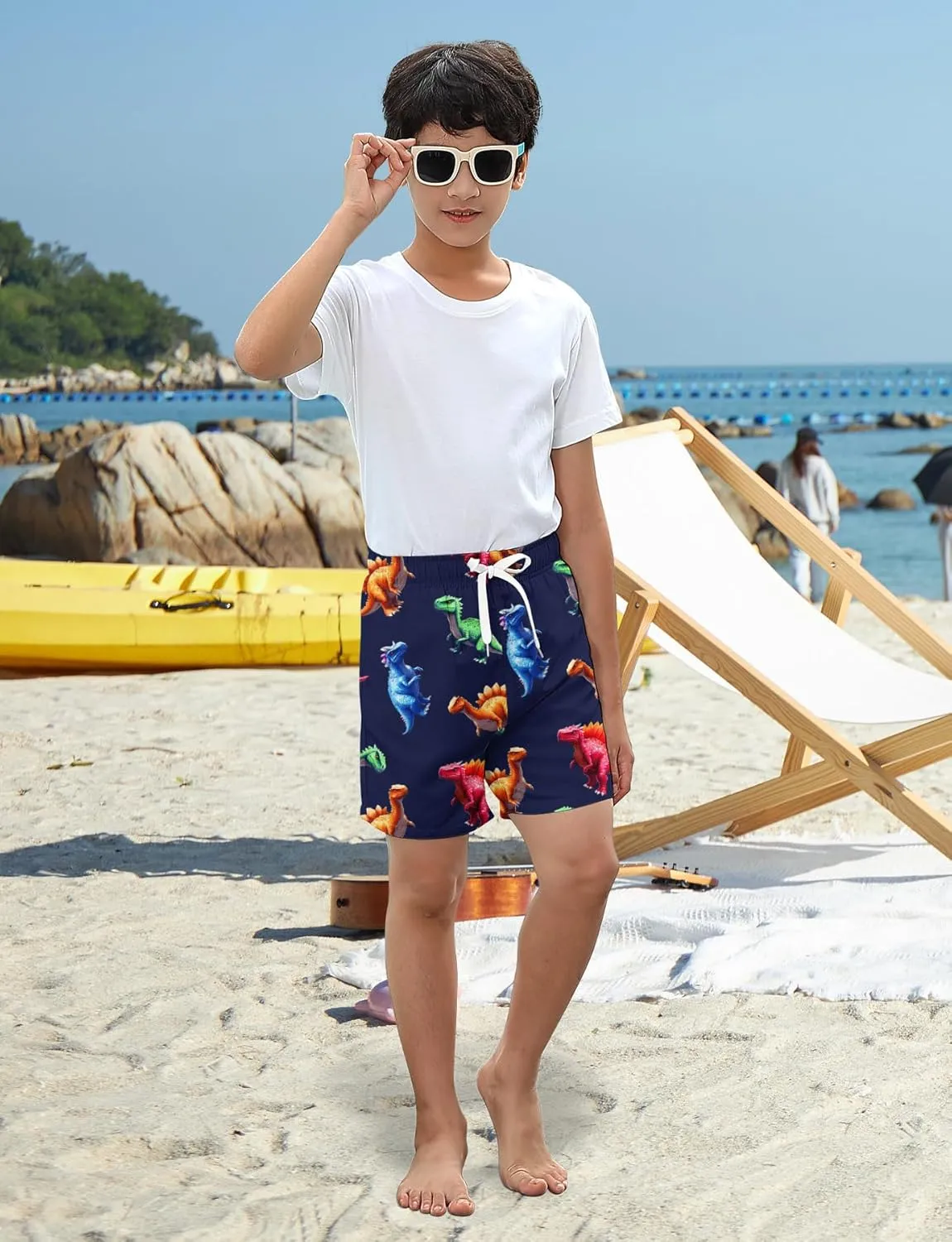 uideazone Boys Swim Trunks 3D Funny Print Surfing Board Shorts Quick Dry UPF 50  Swimsuit Beachwear with Mesh Lining 2-12T