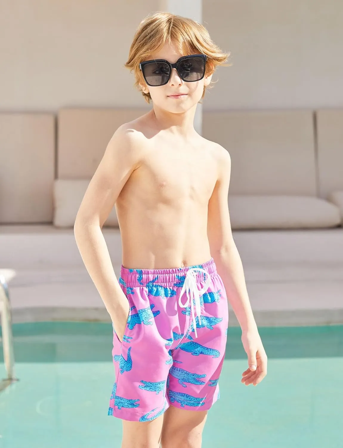 uideazone Boys Swim Trunks 3D Funny Print Surfing Board Shorts Quick Dry UPF 50  Swimsuit Beachwear with Mesh Lining 2-12T