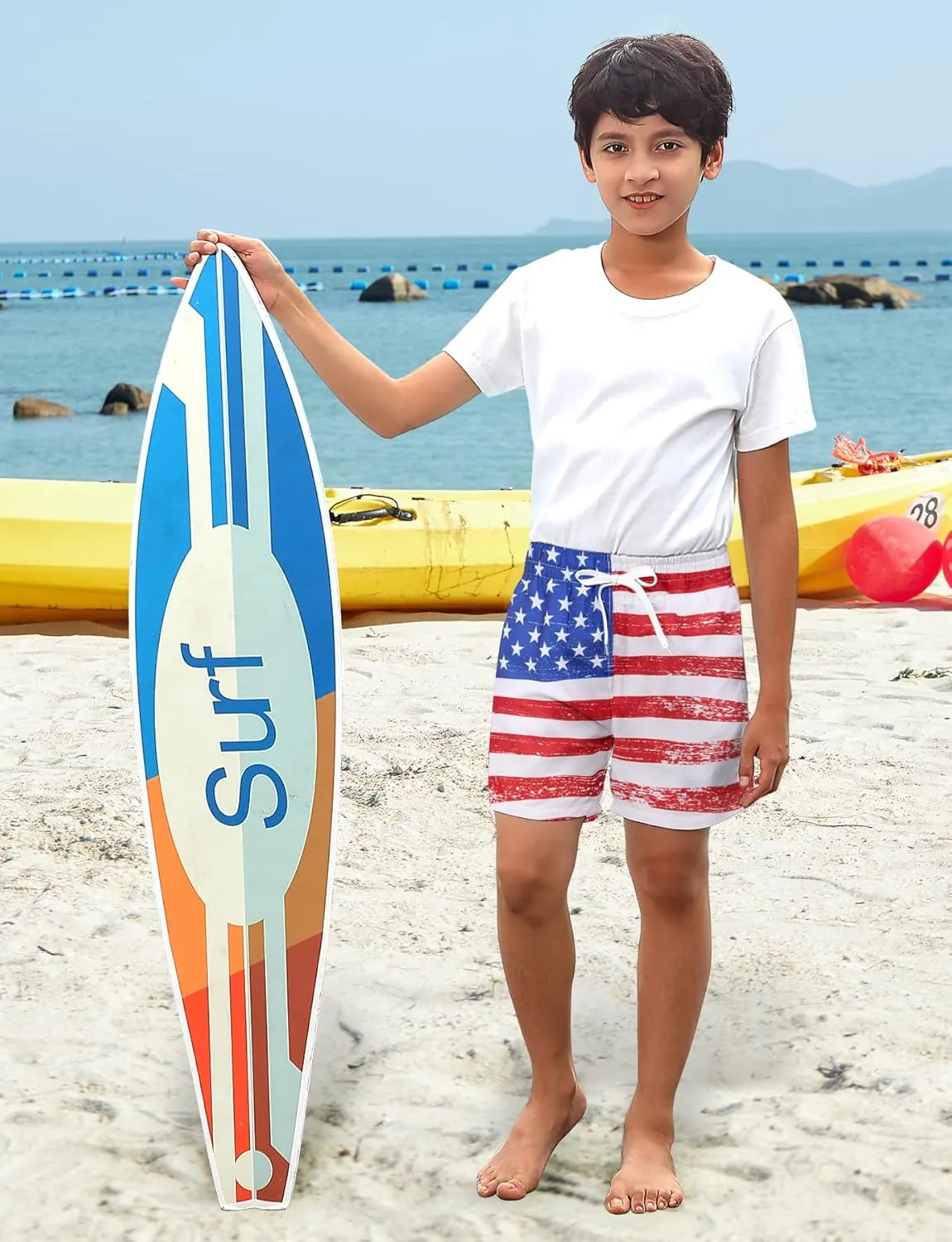 uideazone Boys Swim Trunks 3D Funny Print Surfing Board Shorts Quick Dry UPF 50  Swimsuit Beachwear with Mesh Lining 2-12T