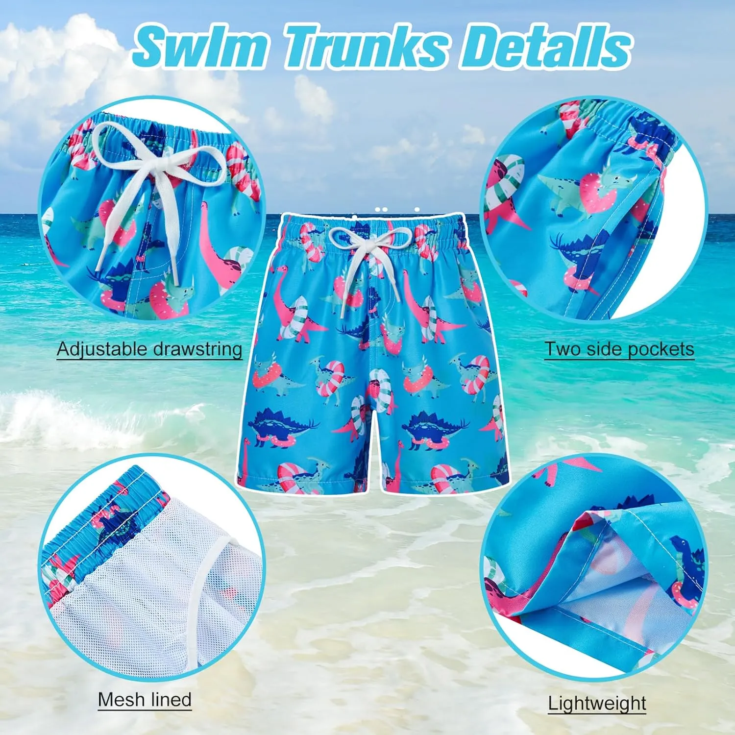 uideazone Boys Swim Trunks 3D Funny Print Surfing Board Shorts Quick Dry UPF 50  Swimsuit Beachwear with Mesh Lining 2-12T