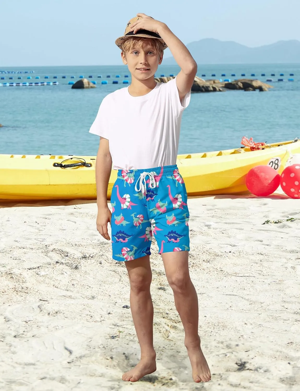 uideazone Boys Swim Trunks 3D Funny Print Surfing Board Shorts Quick Dry UPF 50  Swimsuit Beachwear with Mesh Lining 2-12T