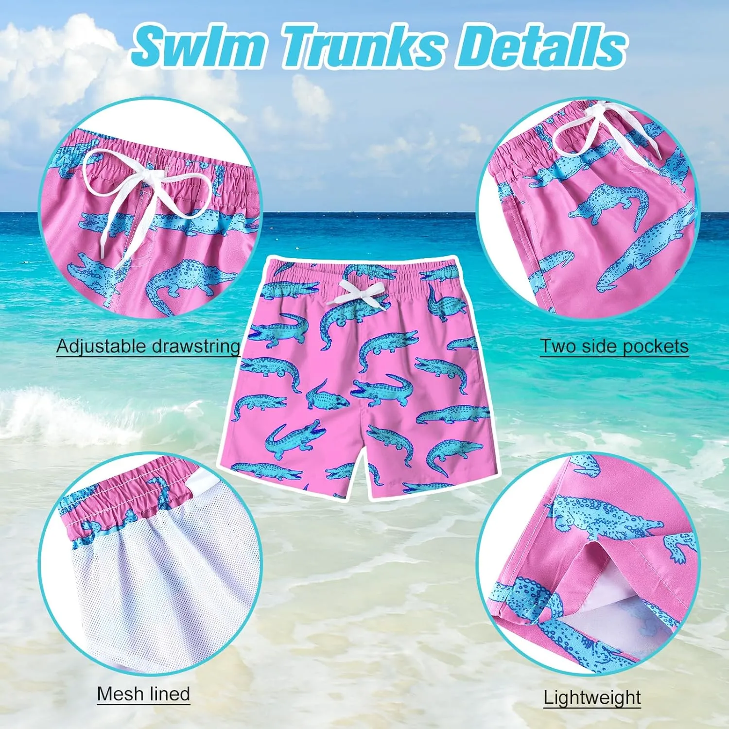 uideazone Boys Swim Trunks 3D Funny Print Surfing Board Shorts Quick Dry UPF 50  Swimsuit Beachwear with Mesh Lining 2-12T