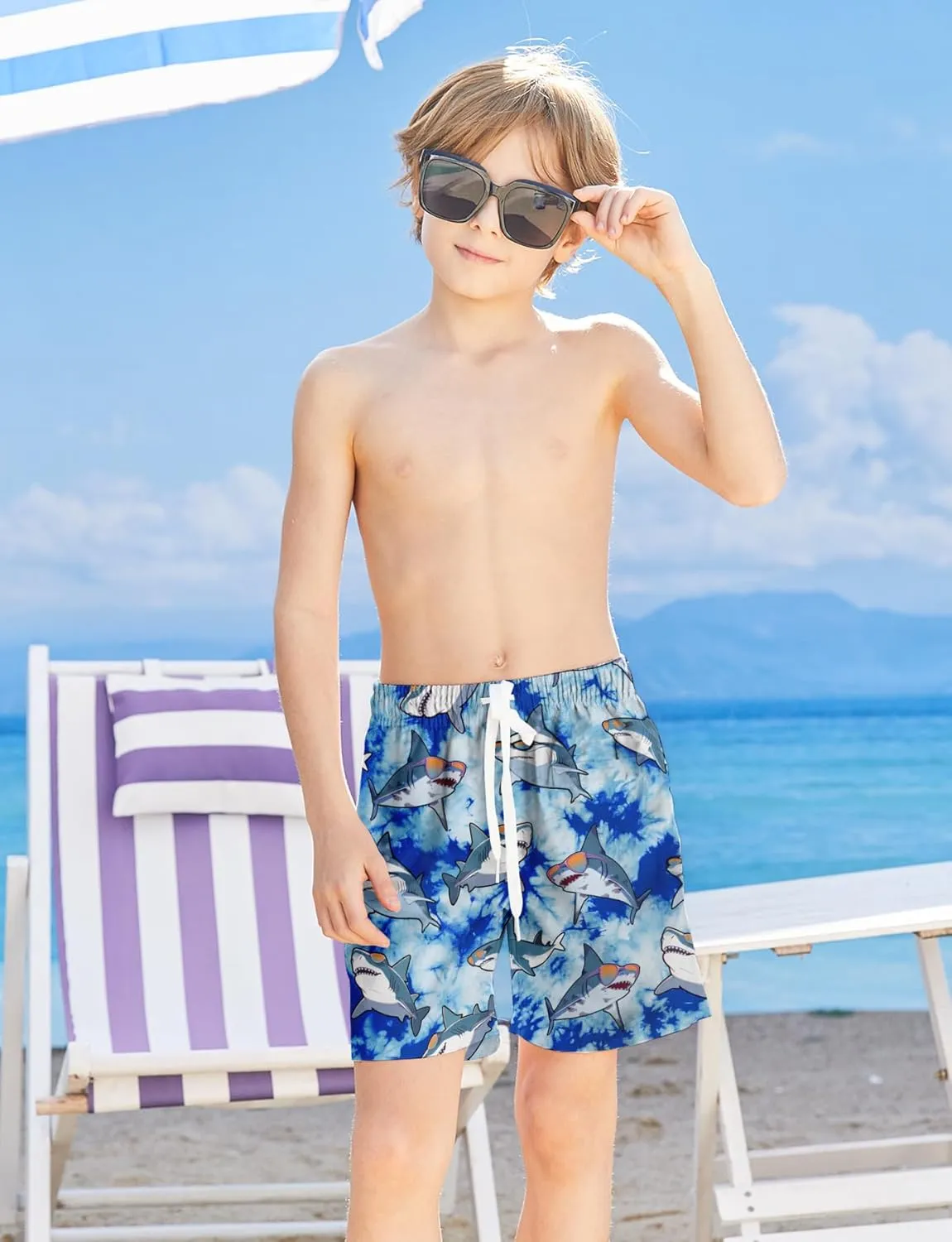 uideazone Boys Swim Trunks 3D Funny Print Surfing Board Shorts Quick Dry UPF 50  Swimsuit Beachwear with Mesh Lining 2-12T