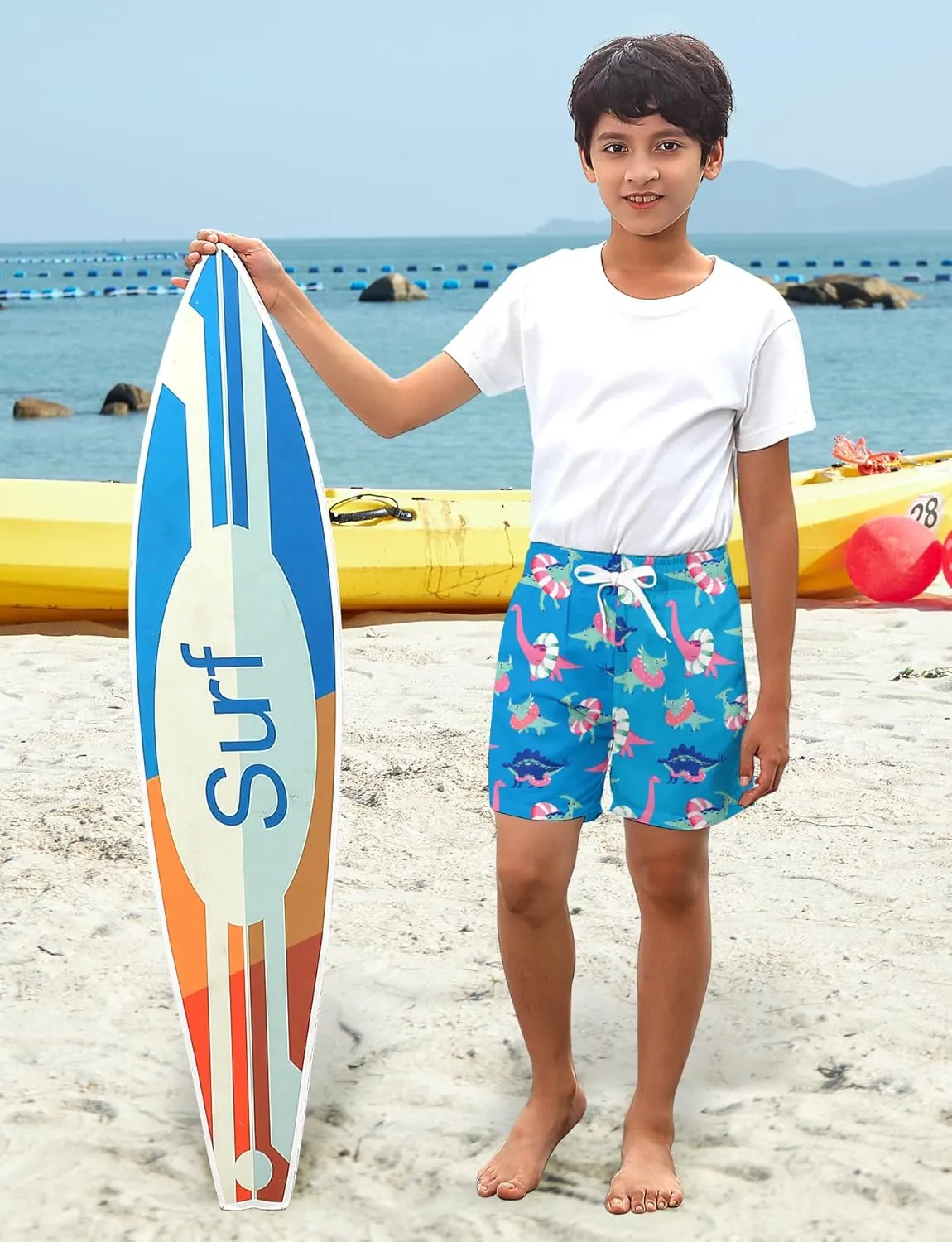 uideazone Boys Swim Trunks 3D Funny Print Surfing Board Shorts Quick Dry UPF 50  Swimsuit Beachwear with Mesh Lining 2-12T
