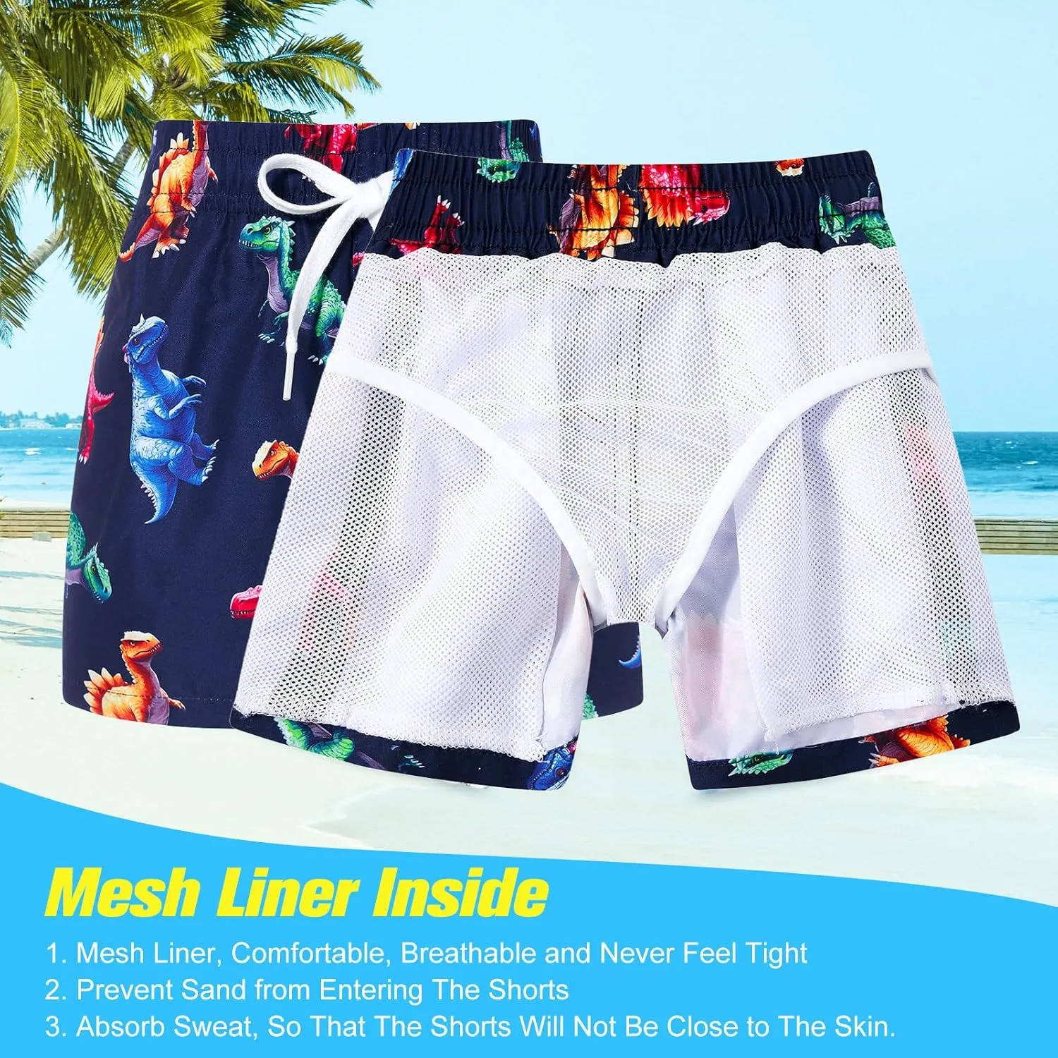 uideazone Boys Swim Trunks 3D Funny Print Surfing Board Shorts Quick Dry UPF 50  Swimsuit Beachwear with Mesh Lining 2-12T