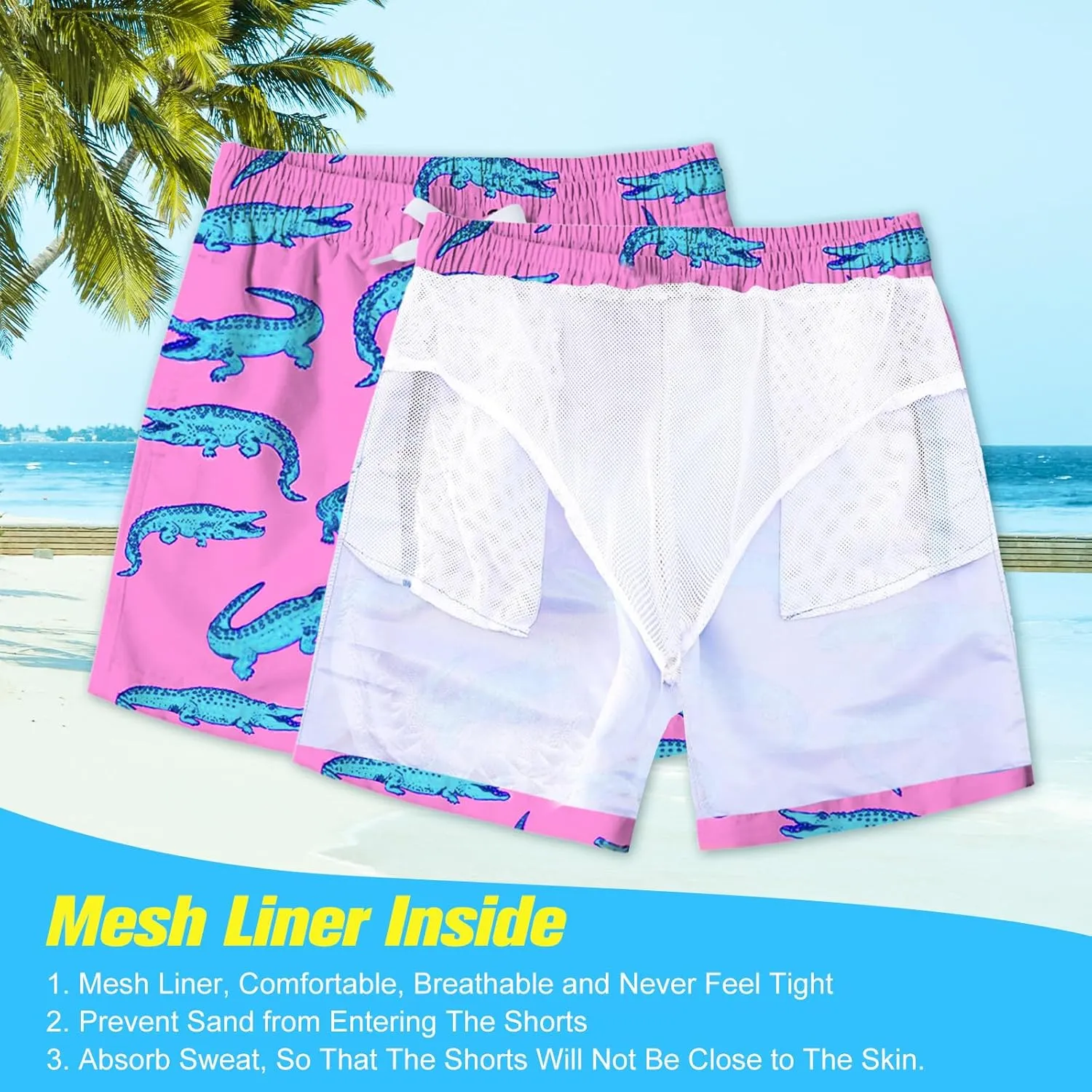 uideazone Boys Swim Trunks 3D Funny Print Surfing Board Shorts Quick Dry UPF 50  Swimsuit Beachwear with Mesh Lining 2-12T