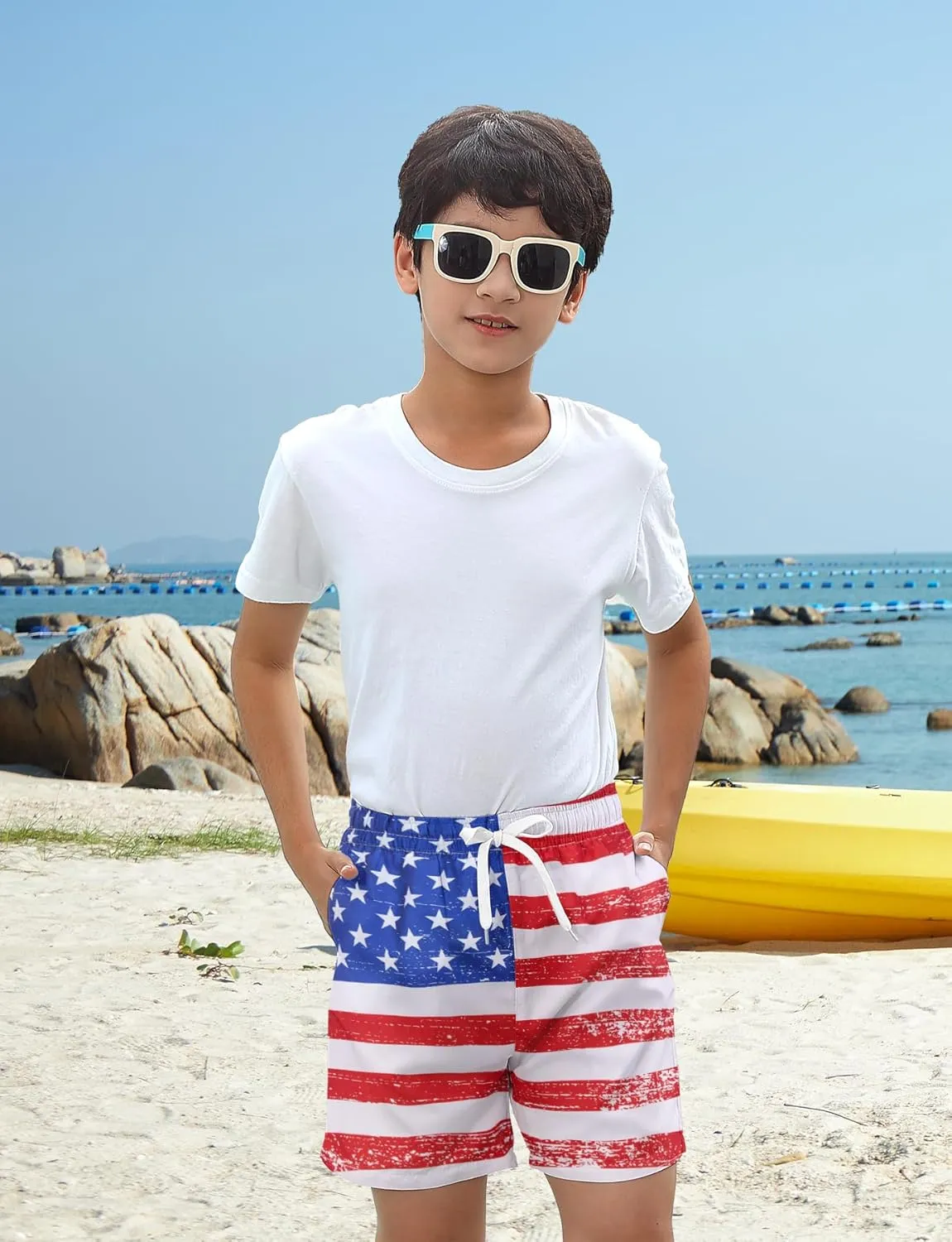 uideazone Boys Swim Trunks 3D Funny Print Surfing Board Shorts Quick Dry UPF 50  Swimsuit Beachwear with Mesh Lining 2-12T