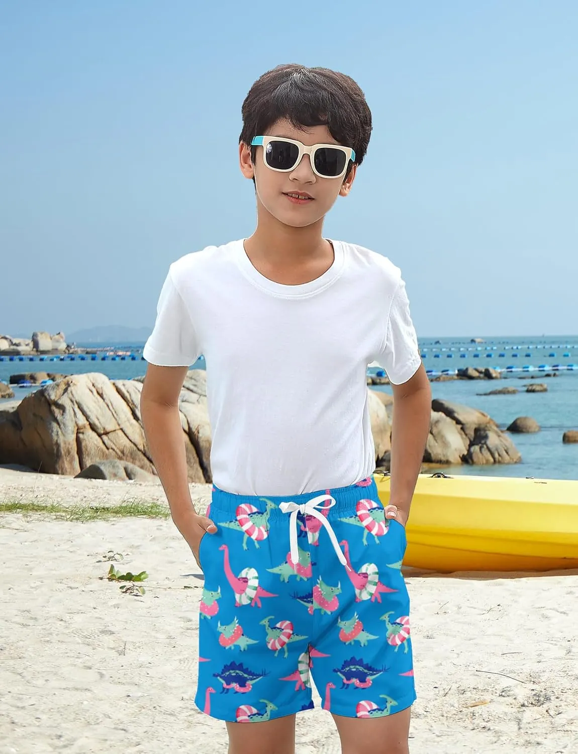 uideazone Boys Swim Trunks 3D Funny Print Surfing Board Shorts Quick Dry UPF 50  Swimsuit Beachwear with Mesh Lining 2-12T