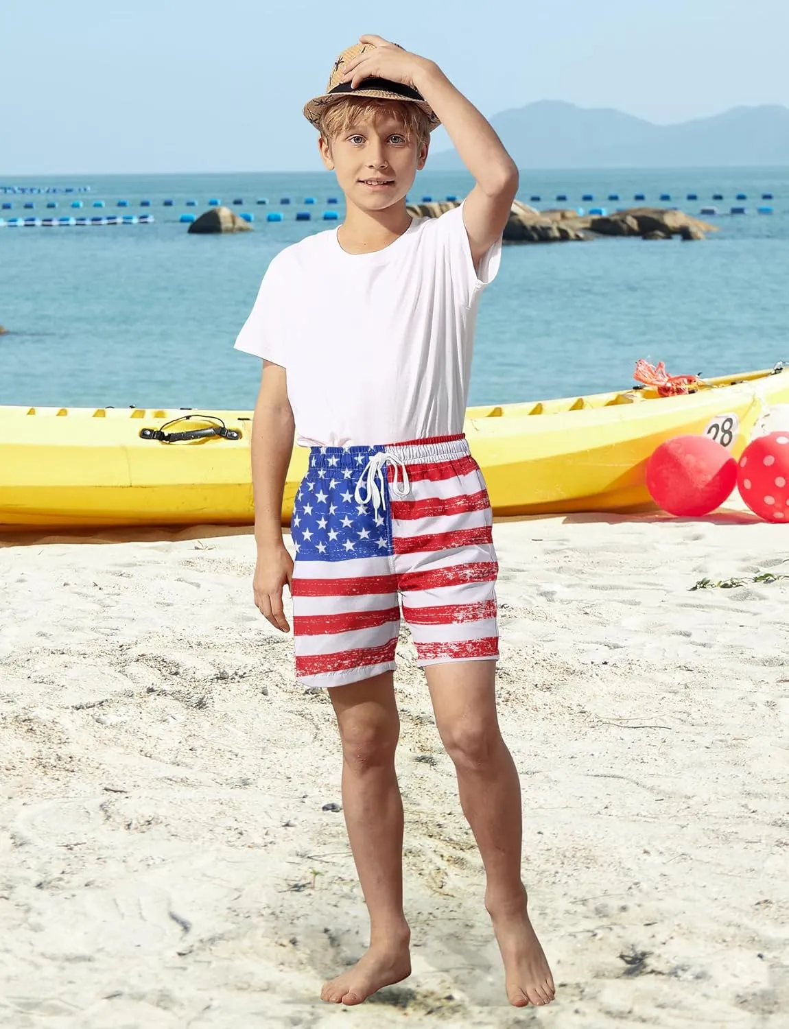 uideazone Boys Swim Trunks 3D Funny Print Surfing Board Shorts Quick Dry UPF 50  Swimsuit Beachwear with Mesh Lining 2-12T