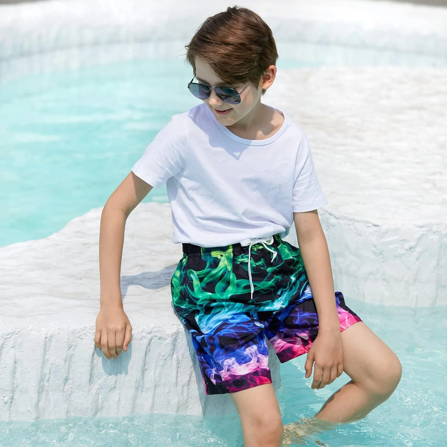 uideazone Boys Teens Swim Trunks Quick Dry Waterproof Surfing Board Shorts Drawstring Elastic Waist with Mesh Lining 5-14T