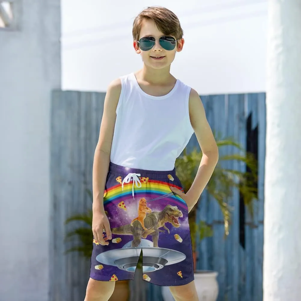 uideazone Boys Teens Swim Trunks Quick Dry Waterproof Surfing Board Shorts Drawstring Elastic Waist with Mesh Lining 5-14T