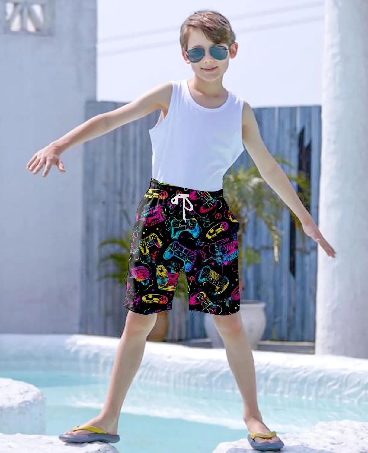 uideazone Boys Teens Swim Trunks Quick Dry Waterproof Surfing Board Shorts Drawstring Elastic Waist with Mesh Lining 5-14T