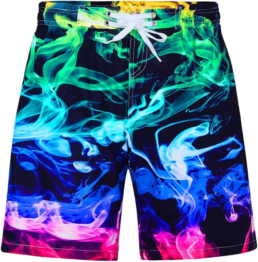 uideazone Boys Teens Swim Trunks Quick Dry Waterproof Surfing Board Shorts Drawstring Elastic Waist with Mesh Lining 5-14T