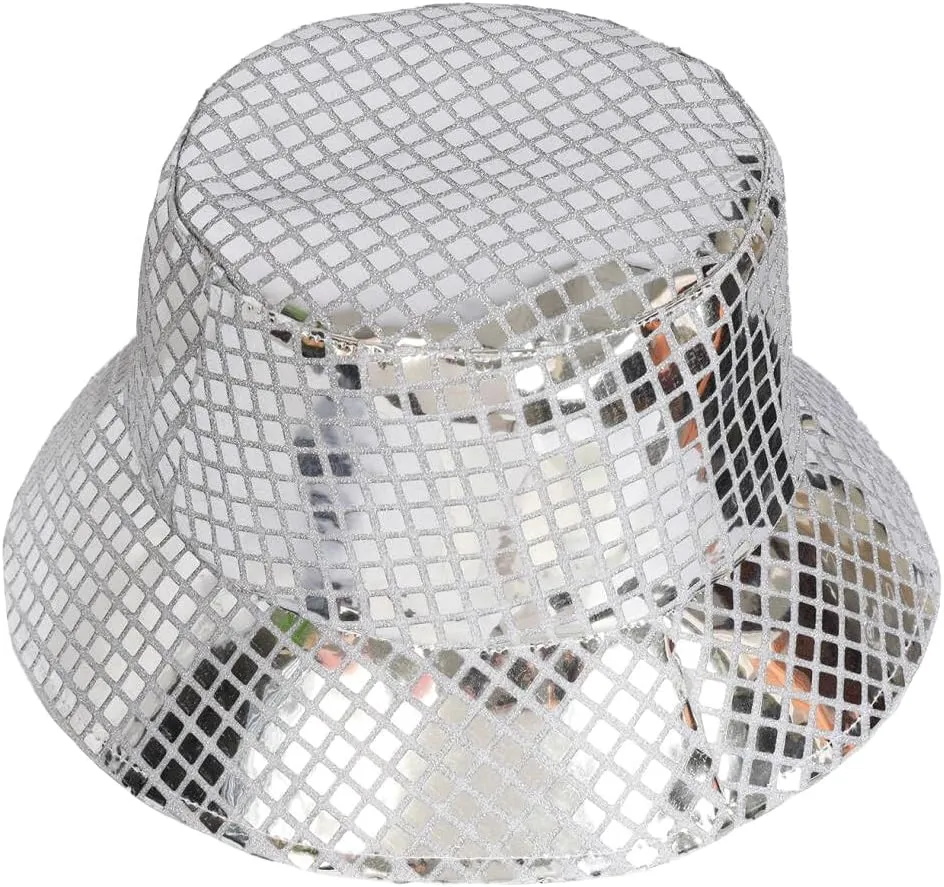 Unisex Metallic Bucket Hat Waterproof Holographic Bucket Hat Fishing Hat Trendy Hip Pop Sun Cap