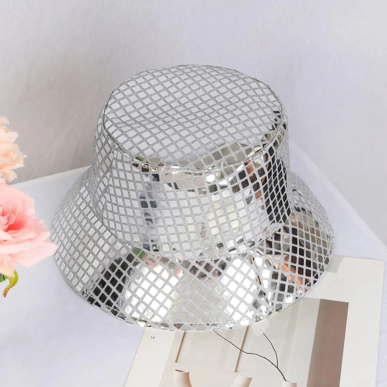 Unisex Metallic Bucket Hat Waterproof Holographic Bucket Hat Fishing Hat Trendy Hip Pop Sun Cap