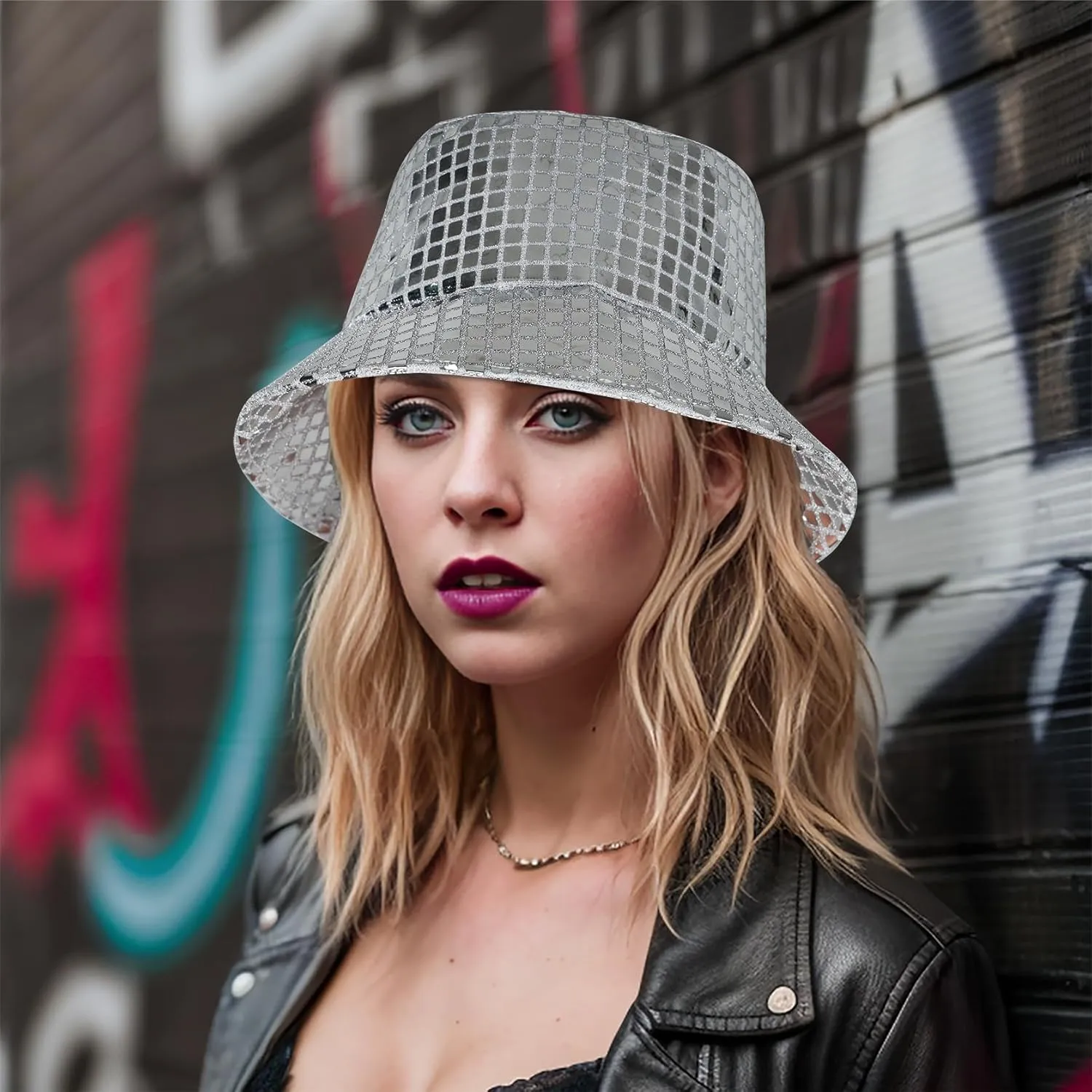 Unisex Metallic Bucket Hat Waterproof Holographic Bucket Hat Fishing Hat Trendy Hip Pop Sun Cap