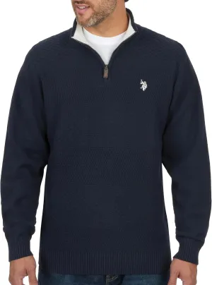 U.S. POLO ASSN. Mens Solid Texture Chest Stripe 1/4 Zip Pullover Sweater