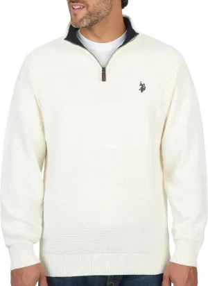 U.S. POLO ASSN. Mens Solid Texture Chest Stripe 1/4 Zip Pullover Sweater