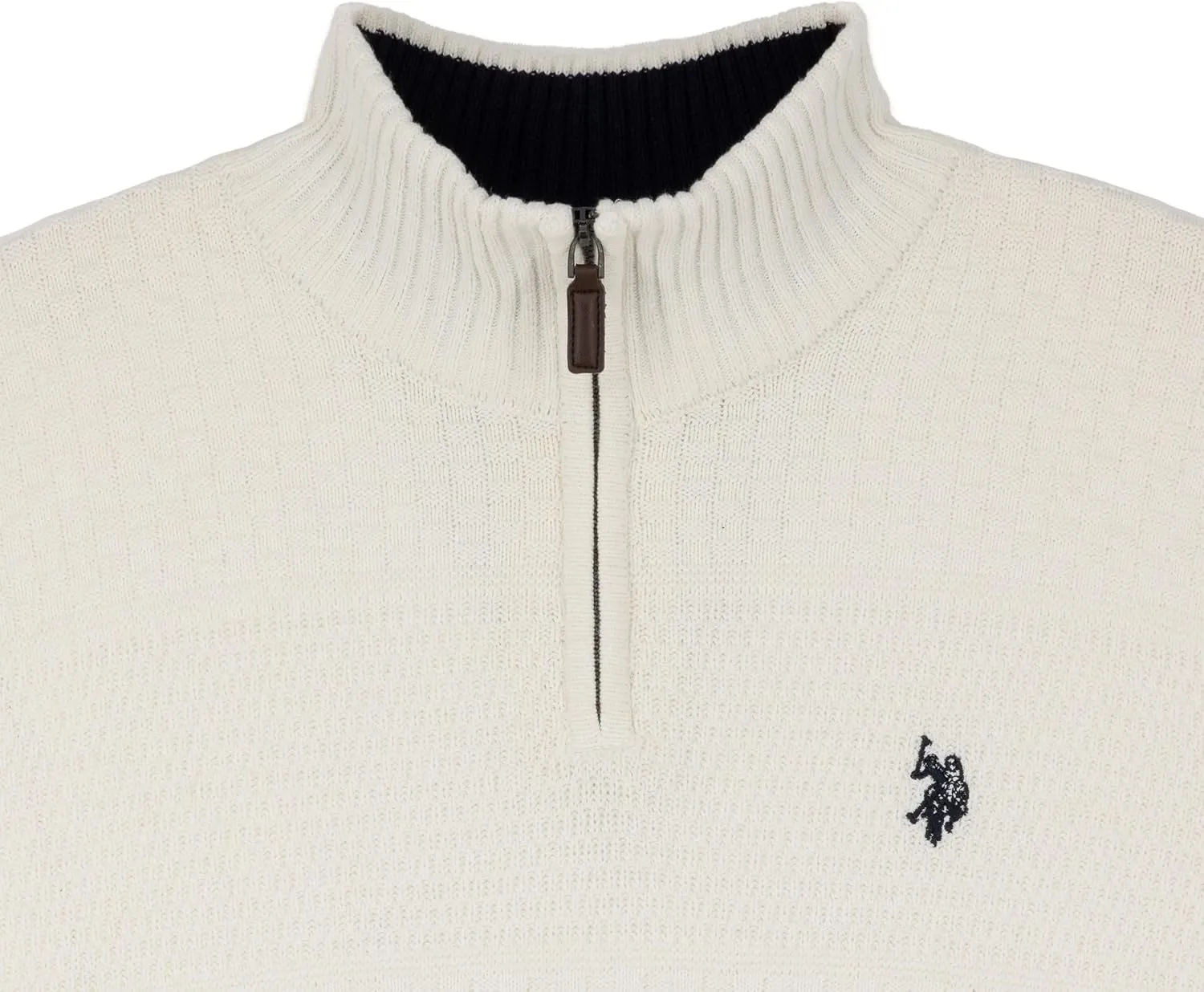 U.S. POLO ASSN. Mens Solid Texture Chest Stripe 1/4 Zip Pullover Sweater