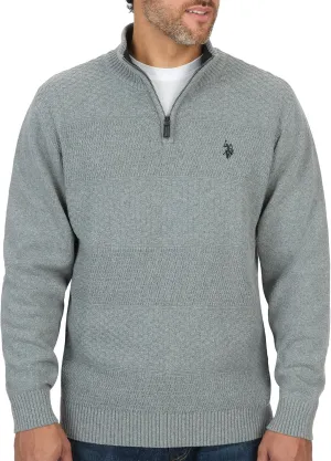 U.S. POLO ASSN. Mens Solid Texture Chest Stripe 1/4 Zip Pullover Sweater