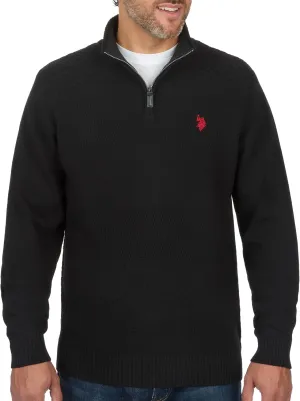 U.S. POLO ASSN. Mens Solid Texture Chest Stripe 1/4 Zip Pullover Sweater