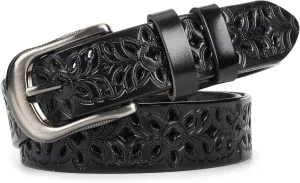 UTOWO Adjustable Vintage Western-Belts for Women Men - Engraved Buckle Cowgirl-Cowboy-Belt for Jeans fit 28-38" waist