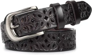 UTOWO Adjustable Vintage Western-Belts for Women Men - Engraved Buckle Cowgirl-Cowboy-Belt for Jeans fit 28-38" waist
