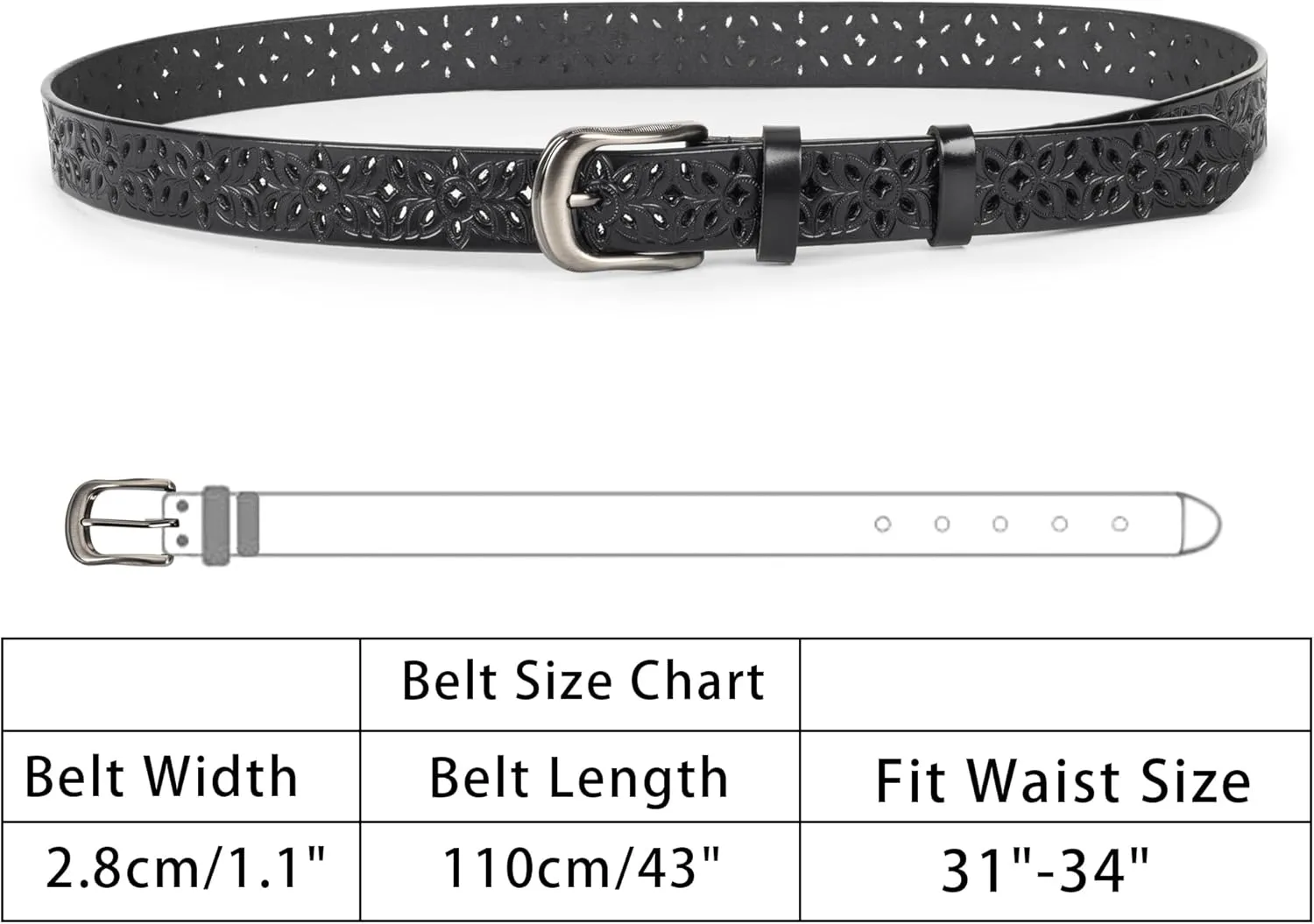 UTOWO Adjustable Vintage Western-Belts for Women Men - Engraved Buckle Cowgirl-Cowboy-Belt for Jeans fit 28-38" waist