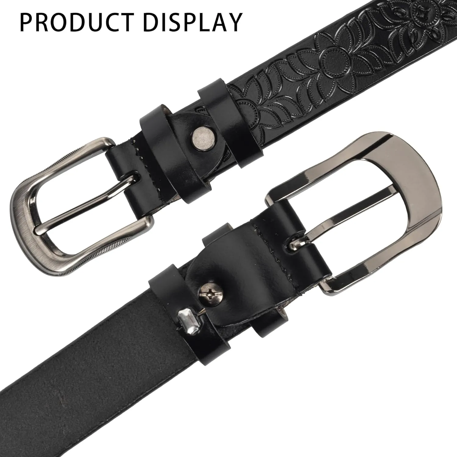 UTOWO Adjustable Vintage Western-Belts for Women Men - Engraved Buckle Cowgirl-Cowboy-Belt for Jeans fit 28-38" waist