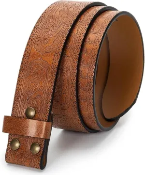 UTOWO Men Women Retro Belt Strap without Buckle 1.5" Wide Classic Western Embossed PU-Leather Belt for Jeans