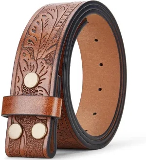 UTOWO Men Women Retro Belt Strap without Buckle 1.5" Wide Classic Western Embossed PU-Leather Belt for Jeans