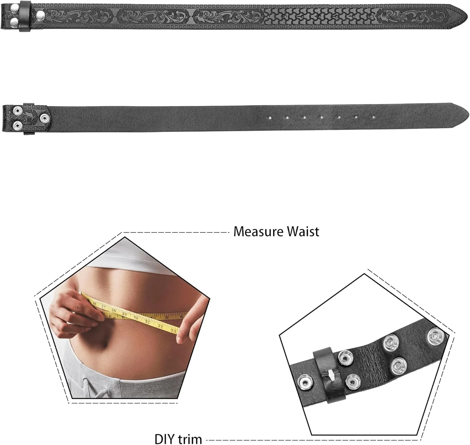 UTOWO Men Women Retro Belt Strap without Buckle 1.5" Wide Classic Western Embossed PU-Leather Belt for Jeans