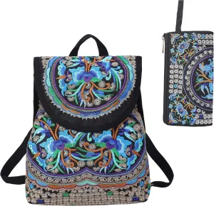 Vintage Embroidered Women Backpacks Boho Backpack Purse Ethnic Travel Shoulder Bag for Women