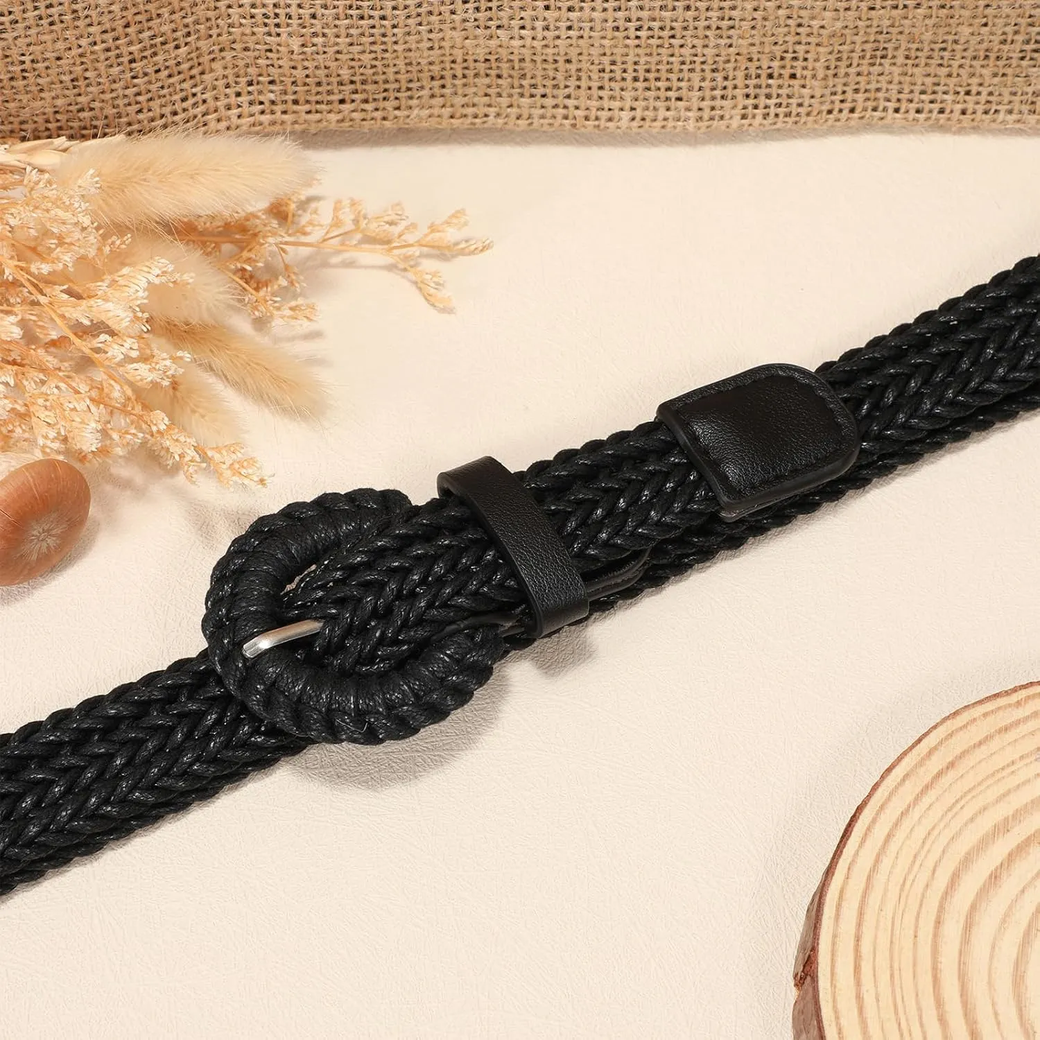 VONMELLI Braided Belt for Women, Woven Rattan Waist for Sunmmer Fashion Dress Jeans Thin Ladies Belts