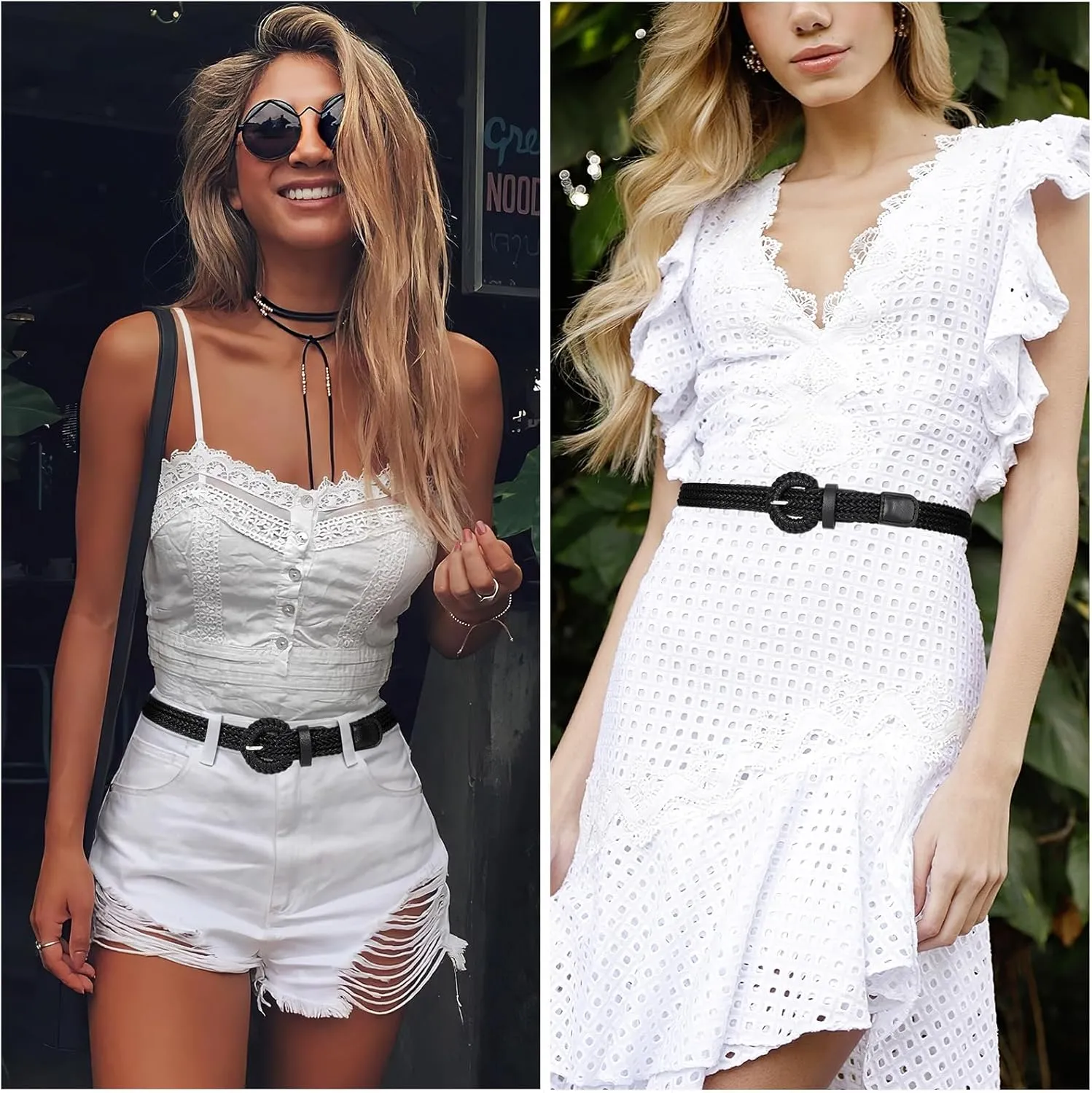 VONMELLI Braided Belt for Women, Woven Rattan Waist for Sunmmer Fashion Dress Jeans Thin Ladies Belts