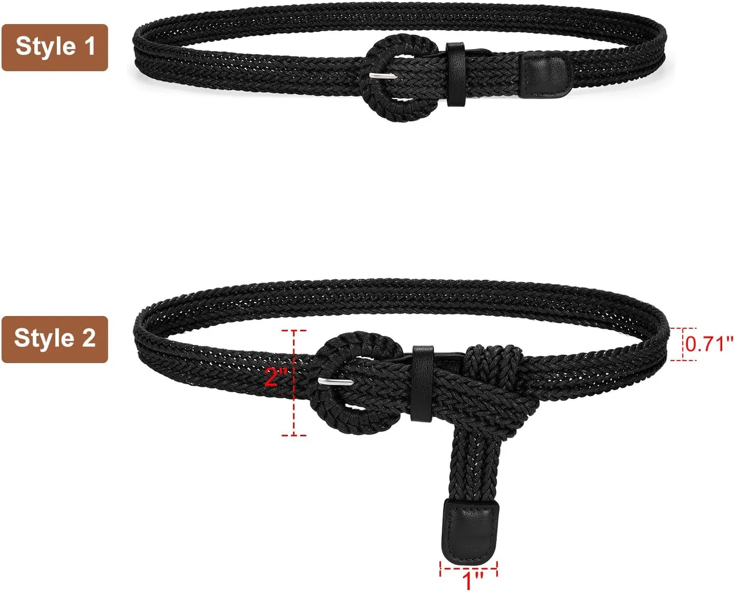 VONMELLI Braided Belt for Women, Woven Rattan Waist for Sunmmer Fashion Dress Jeans Thin Ladies Belts