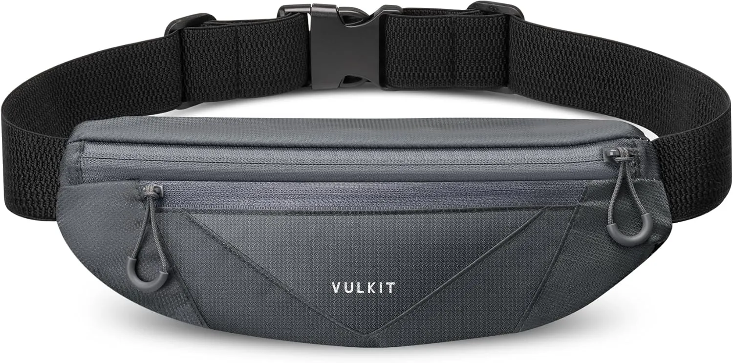 VULKIT Casual Lightweight Fanny Pack for Women & Men, Outdoor Belt Bag to Free Your Hands, Nylon Waterproof Waist Bag with Adjustable Elastic Band, Small Slim Fit Fashion Waist Pack, Grey