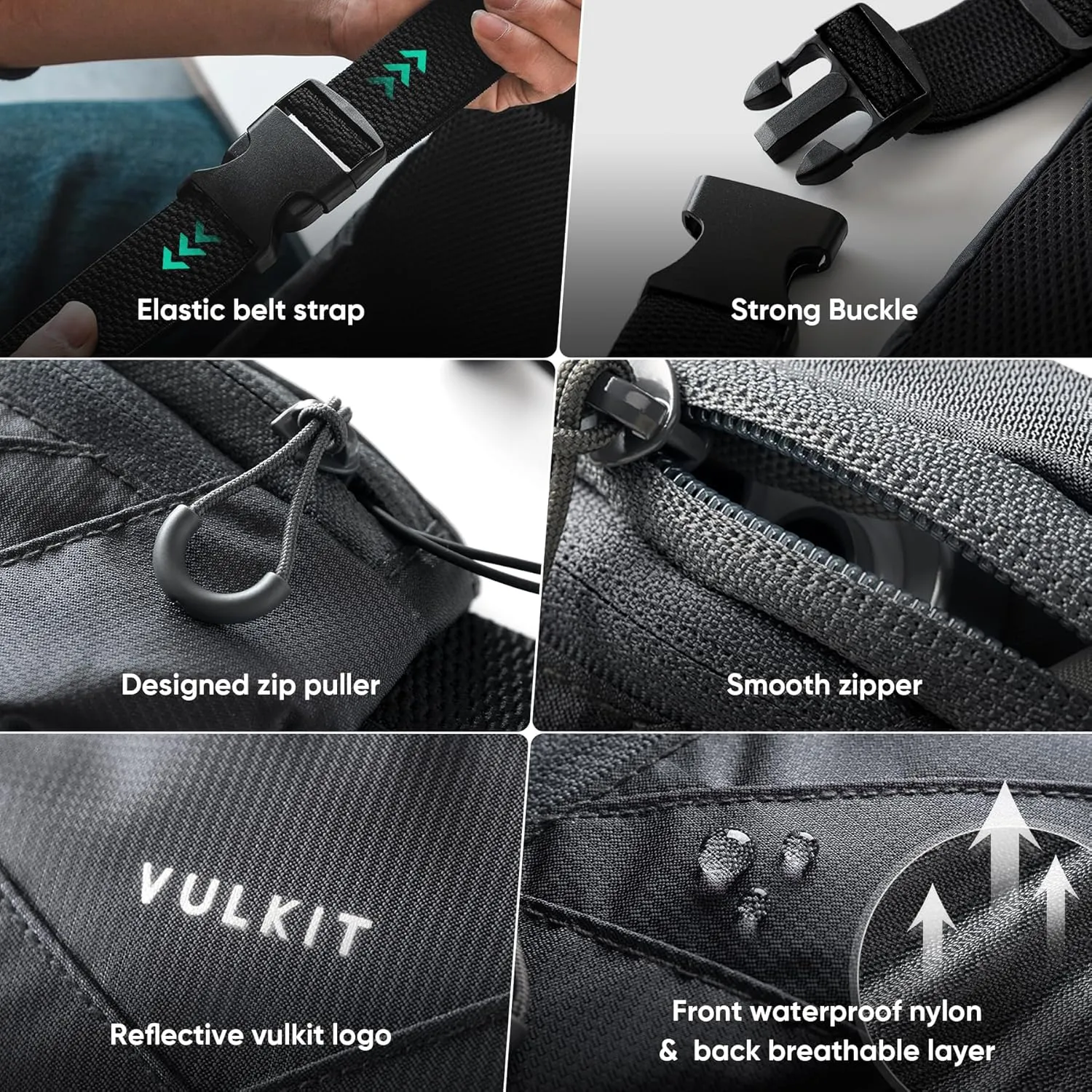 VULKIT Casual Lightweight Fanny Pack for Women & Men, Outdoor Belt Bag to Free Your Hands, Nylon Waterproof Waist Bag with Adjustable Elastic Band, Small Slim Fit Fashion Waist Pack, Grey