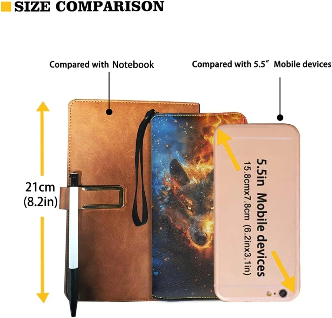 Wallet for Cool Wolf Pattern Travel Business Shopping Money Clips Handbag Purse Zipper Clutch Bag with Wristlet Strap
