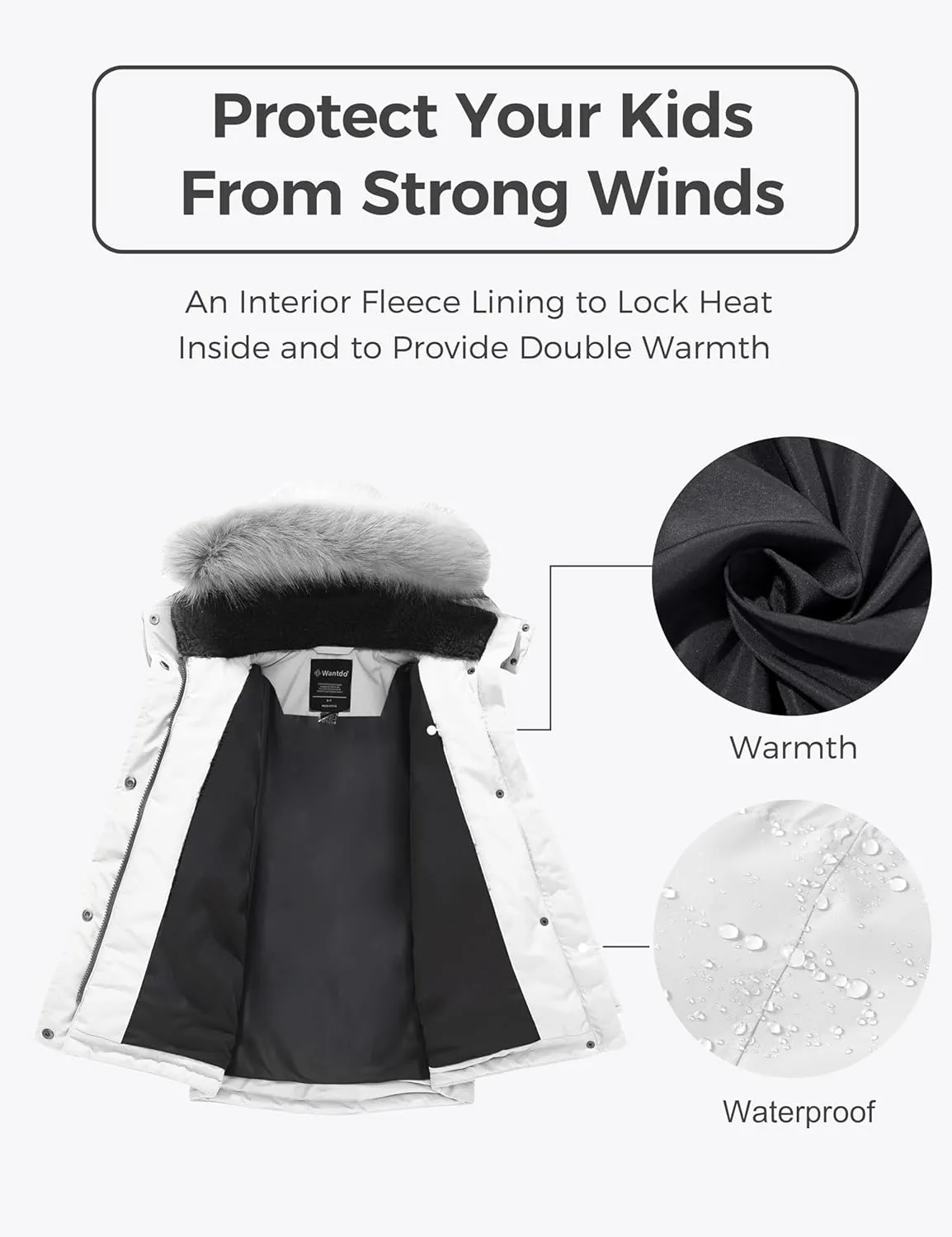 wantdo Girl's Winter Coat Waterproof Puffer Jacket Warm Hooded Parka