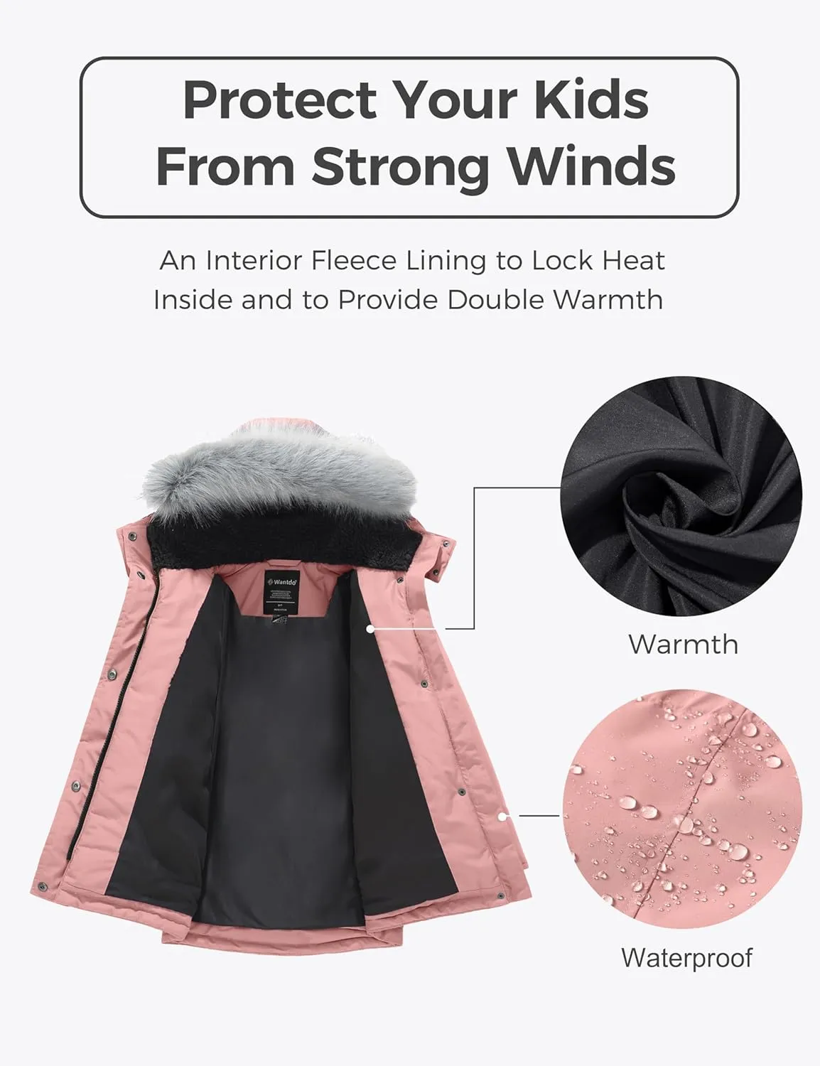 wantdo Girl's Winter Coat Waterproof Puffer Jacket Warm Hooded Parka
