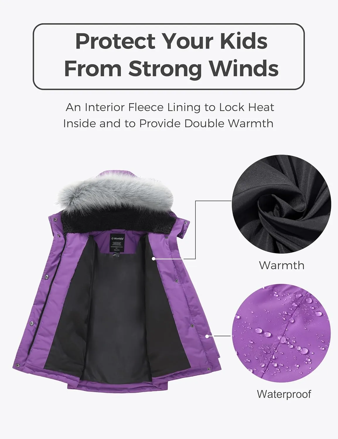 wantdo Girl's Winter Coat Waterproof Puffer Jacket Warm Hooded Parka