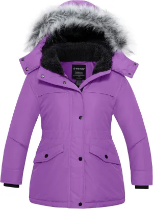 wantdo Girl's Winter Coat Waterproof Puffer Jacket Warm Hooded Parka