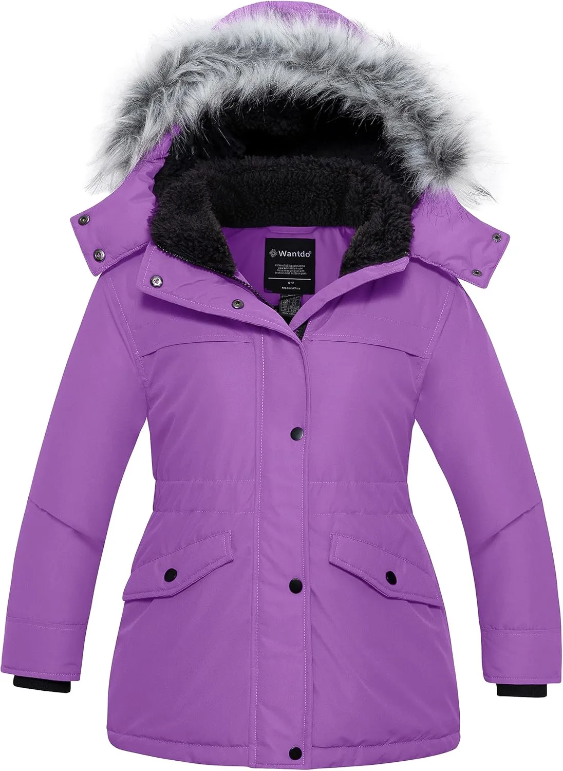wantdo Girl's Winter Coat Waterproof Puffer Jacket Warm Hooded Parka