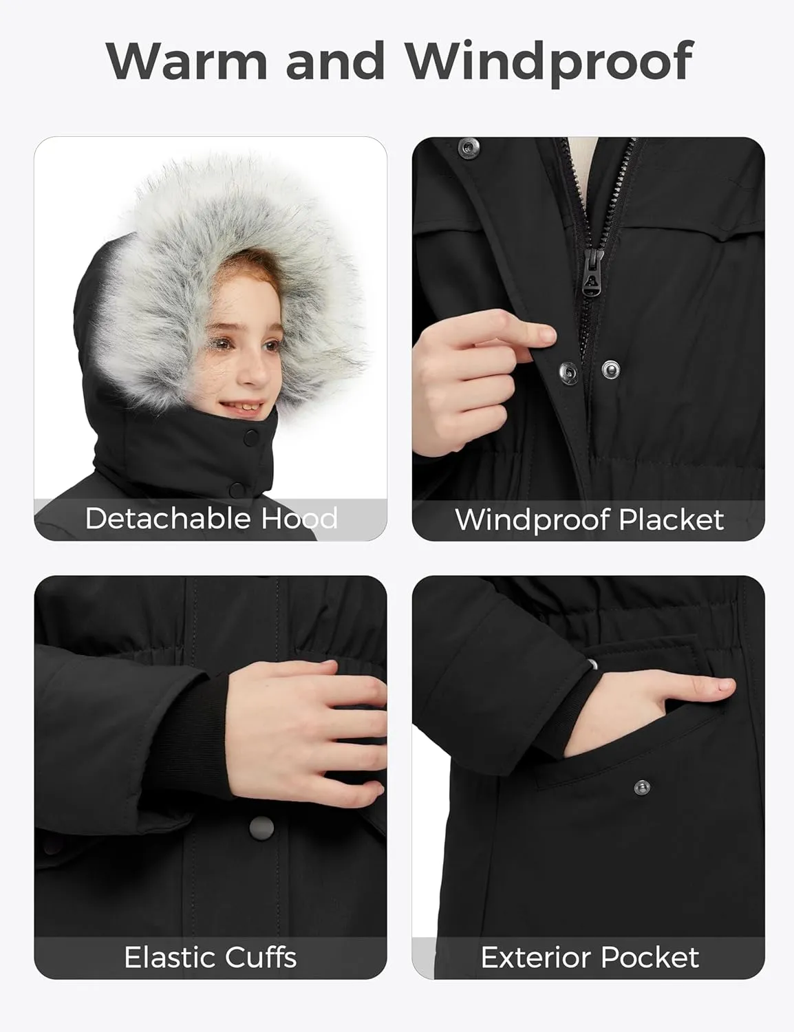 wantdo Girl's Winter Coat Waterproof Puffer Jacket Warm Hooded Parka