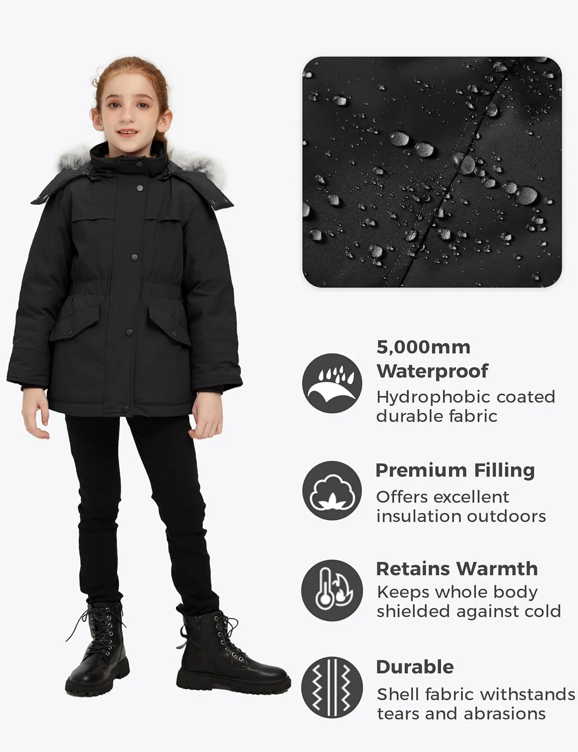 wantdo Girl's Winter Coat Waterproof Puffer Jacket Warm Hooded Parka