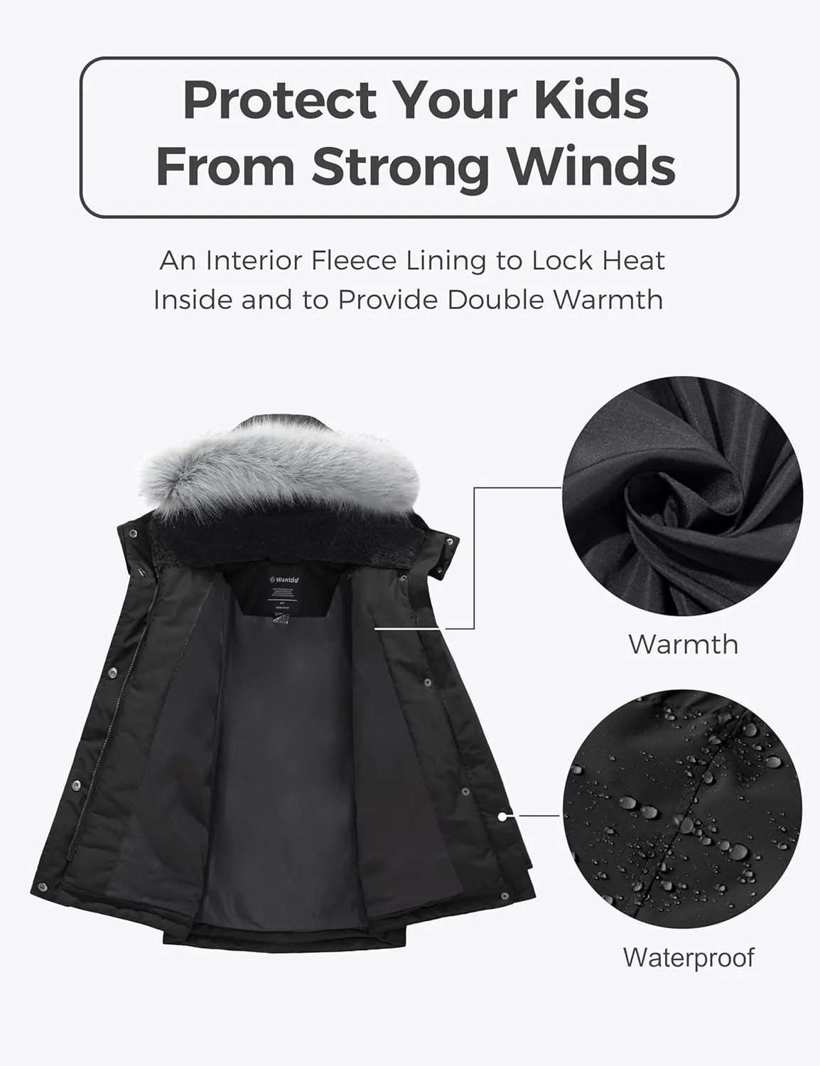 wantdo Girl's Winter Coat Waterproof Puffer Jacket Warm Hooded Parka